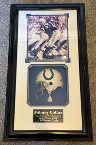 Johnny Unitas Autographed Photo w COA Nicely Framed Shadowbox and Mini Football Helmet