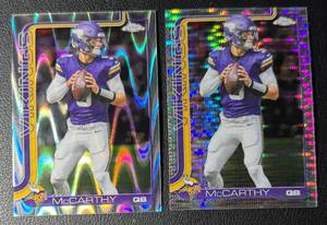 JJ McCarthy 2-Card Topps Chrome Refractor Minnesota Vikings Football Card Lot