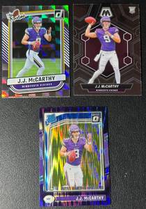 JJ McCarthy 3-Card Minnesota Vikings Rookie Football Card Lot