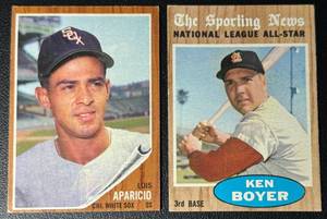 Luis Aparicio and Ken Boyer 2-Card 1962 Topps Vintage Baseball Card Lot
