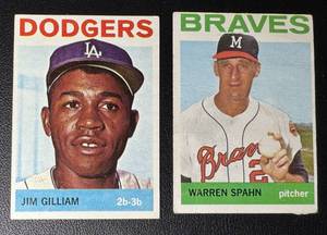 2-Card 1964 Topps Vintage Baseball Card Lot - Gilliam and Spahn