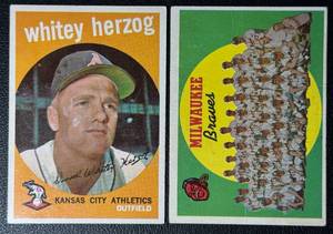 2-Card 1959 Topps Vintage Baseball Card Lot - Herzog