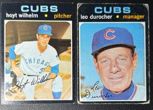 2-Card 1971 Topps Vintage Baseball Card Lot - Wilhelm and Durocher High #