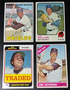 4-Card Superstar Vintage Baseball Card Lot - Yaz, Marichal, Robinson