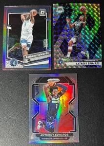 Anthony Edwards 3-Card Silver Holo Minnesota Timberwolves Basketball Card Lot