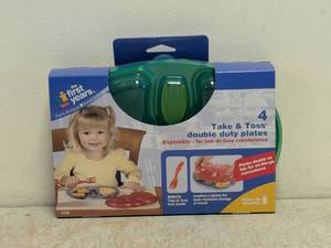 NEW THE FIRST YEARS TAKE & TOSS DOUBLE DUTY PLATES BLUE & GREEN