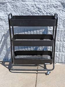 THREE TIER METAL RACK ON WHEELS BLACK