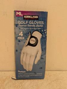 NEW KIRKLAND SIGNATURE PREMIUM CABRETTA LEATHER GOLF GLOVES WHITE 4PK ML