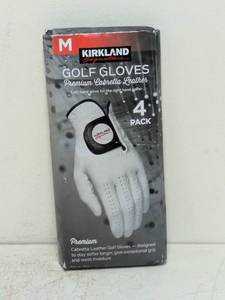 NEW KIRKLAND SIGNATURE PREMIUM CABRETTA LEATHER GOLF GLOVES WHITE 4PK MEDIUM
