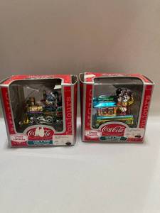 Two 1990s Chrome Plated Porcelain Coca Cola Ornaments Engine and Caboose