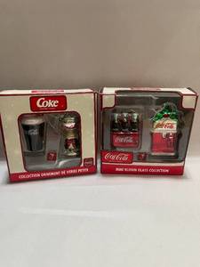 Four Mini Blown Glass Coca Cola Ornaments