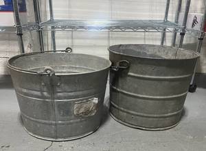 Two Galvanized Metal Buckets