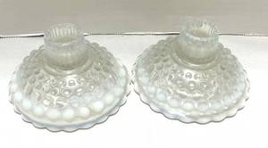 2 Moonstone Hobnail Candle Holders