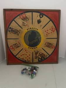 1939 Straits Manufacturing Co. Wood Framed Straits Kitty Rummy Game Board and Marbles