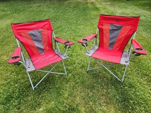 (2) Red Folding Sports  Camping Chairs