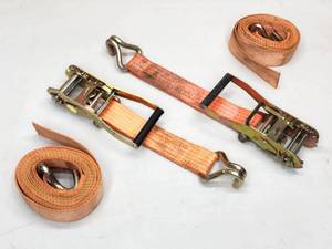 (2) Orange Heavy Duty Cargo Tie Down Ratchet Straps