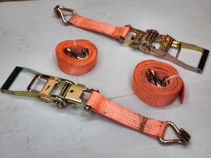 (2) Orange Heavy Duty Cargo Tie Down Ratchet Straps