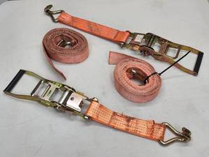 (2) Orange Heavy Duty Cargo Tie Down Ratchet Straps