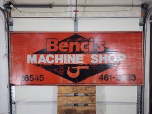 Vintage Hand Painted Wooden Machine Shop Advertising Sign