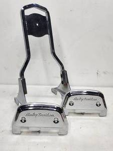 Harley-Davidson Chrome Sissy Bar Backrest with Set of Chrome Passenger Floorboard Covers