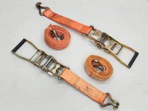 (2) Orange Heavy Duty Cargo Tie Down Ratchet Straps