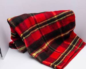 Plaid Wool Blend Throw Blanket  Unmarked Fiber (Likely Wool)