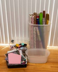 Assorted Wrapping Paper, Ribbons & Bows  Holiday & Event Gift Wrap Set with Storage Container