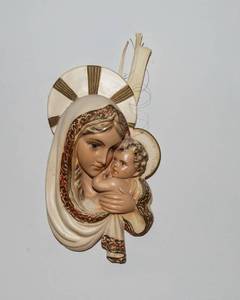 Mid-Century Chalkware Mary & Baby Jesus Wall Hanging  13