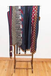 Vintage Wooden Valet Suit Stand  Tie Organizer Rack with Vintage Ties