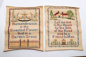 Set of 2 Hand Cross-Stitched Wall Art Pieces