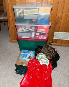 Christmas Decor Mystery Lot - Storage Totes Included