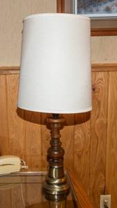 Vintage Brass & Wood Table Lamp  33.5 Tall
