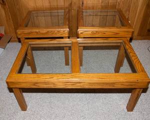 Matching Wood & Glass Living Room Set  2 Side Tables & Coffee Table