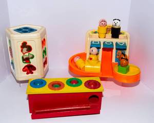 Vintage Childrens Toy Lot  Includes 1984 Fisher-Price Shapes & Slides Playground