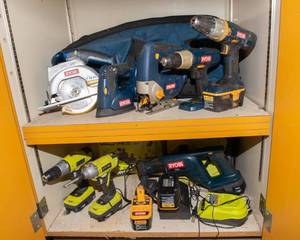 Cabinet of Power Tools  Mostly Ryobi