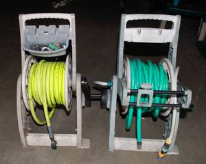 Set of 2 Garden Hoses & 2 Plastic Hose Reels