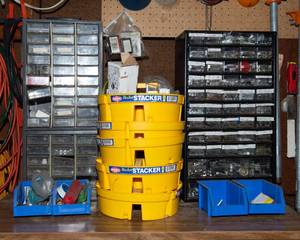 Assorted Fasteners & Fastener Organizer Lot  Garage Storage Supplies
