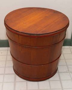 Vintage Wooden Butter Tub with Metal Bands & Lid  16 H x 16 Diameter