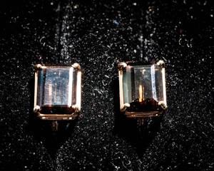 14K Gold Earrings – Large Emerald Cut Smoky Quartz (Likely)