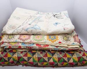 Set of 3 Well-Loved Vintage Quilts