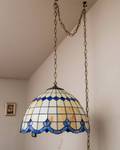 Vintage Blue & Cream Tiffany Plug-In Swag Light