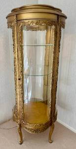 Louis XV Style Lighted Gold Gilded Curio Cabinet