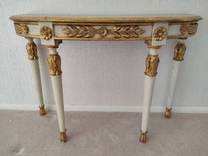 French Louis XVI Style Console Table w Gilded Carved Details