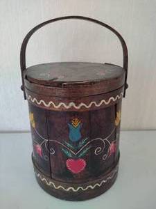 Folk Art Painted Bucket wLid