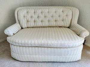 Button Tufted Cream Striped Round Back Loveseat