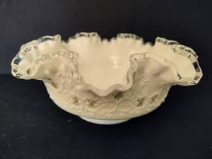 Fenton Hand Painted Milk Glass Silver Crest Violets