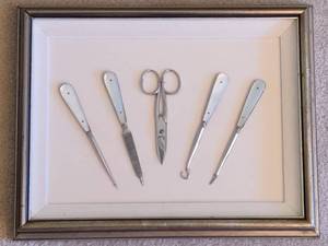 Mother of Pearl Framed Antique Manicure Set