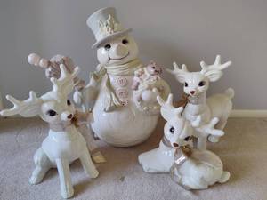 Handmade Ceramic Snowman & Reindeer