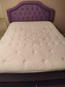 Purple Tufted Queen Headboard wMattress & Box Spring