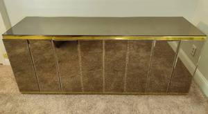 MCM Mirror & Brass Four Door Sideboard